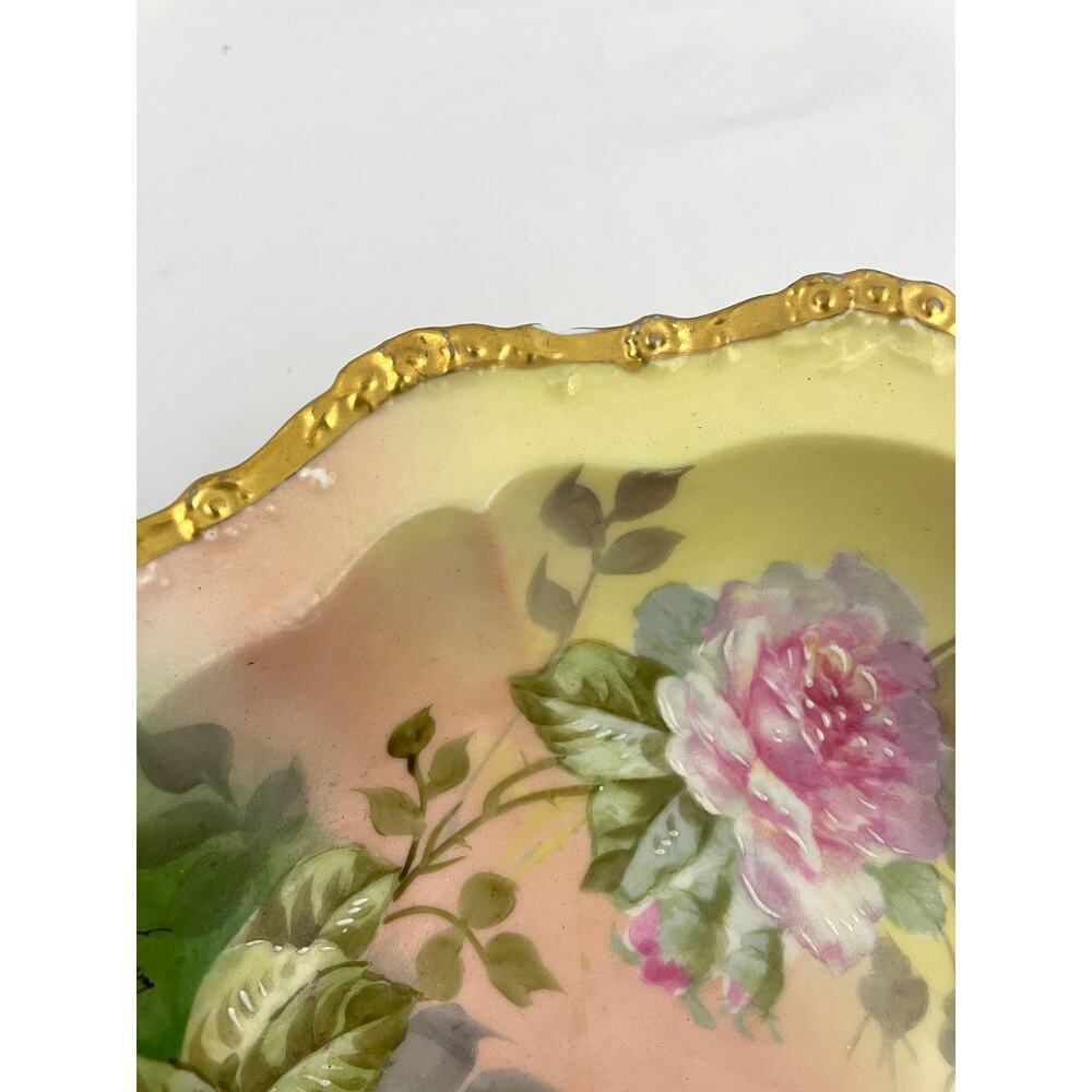 Antique Limoges Bowl France Handpainted Pink Roses Gold Accent Artist Signed VTG - Picture 15 of 15